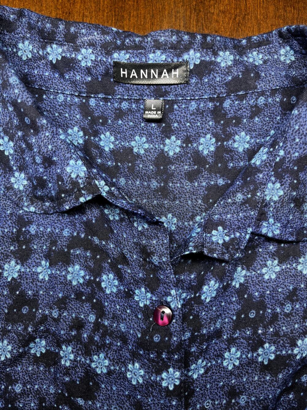 Hannah Navy Floral Sleeveless Tunic L Boho 100% Rayon Button Up
